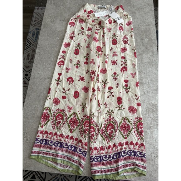 ZARA Women's Wide Leg Cotton Pants, Colorful Soft‎ Trendy Size M - Picture 2 of 6